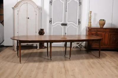 French Turn of the Century Extension Walnut Table With Five Leaves Circa 1900