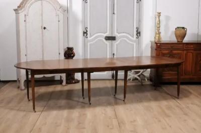 French Turn of the Century Extension Walnut Table With Five Leaves Circa 1900