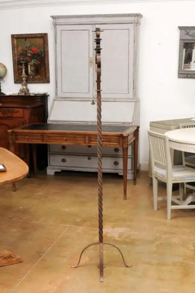 French Turn of the Century Iron Floor Standing Candelabra with Five Prickets