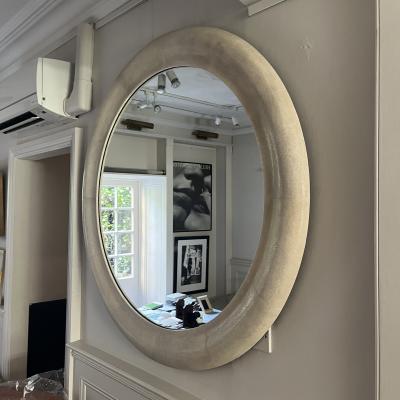 French Twentieth Century Large Circular Ivory Shagreen Mirror