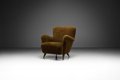 French Upholstered Armchair with Turned Maple Legs France 1950s