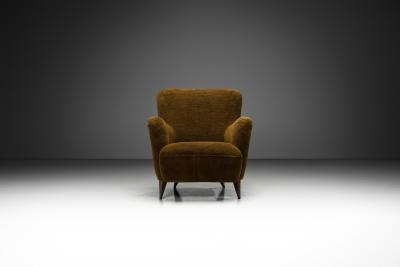 French Upholstered Armchair with Turned Maple Legs France 1950s