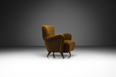 French Upholstered Armchair with Turned Maple Legs France 1950s