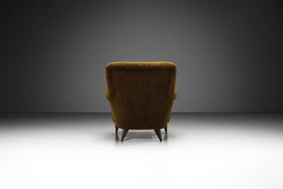 French Upholstered Armchair with Turned Maple Legs France 1950s