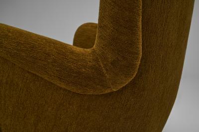 French Upholstered Armchair with Turned Maple Legs France 1950s