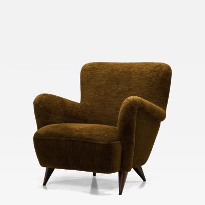 French Upholstered Armchair with Turned Maple Legs France 1950s
