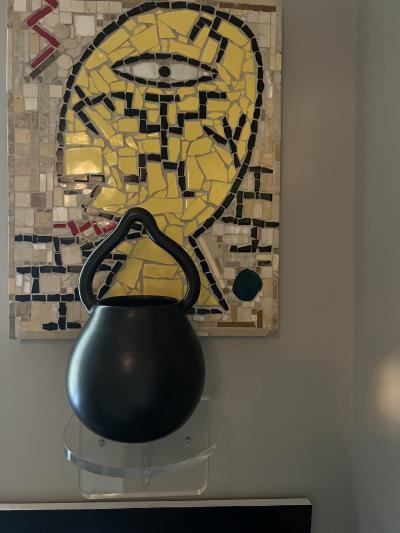 French Vallauris Mid Century Ceramic Serving Vase with detailed Handle