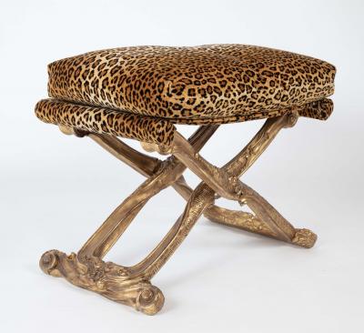 French Versailles Model Giltwood Stool with Leopard Fabric