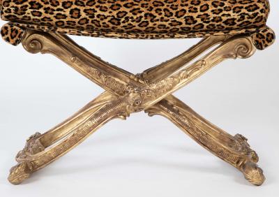 French Versailles Model Giltwood Stool with Leopard Fabric