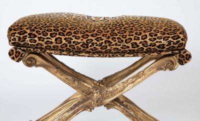 French Versailles Model Giltwood Stool with Leopard Fabric