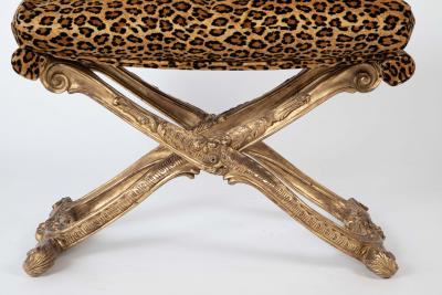 French Versailles Model Giltwood Stool with Leopard Fabric
