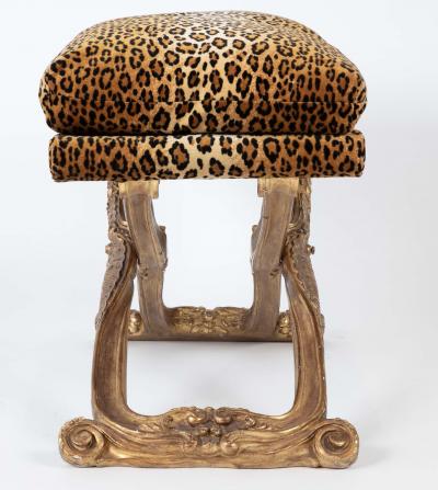 French Versailles Model Giltwood Stool with Leopard Fabric
