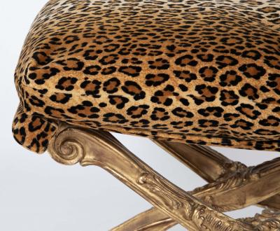 French Versailles Model Giltwood Stool with Leopard Fabric
