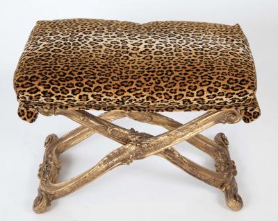 French Versailles Model Giltwood Stool with Leopard Fabric