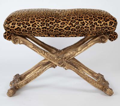 French Versailles Model Giltwood Stool with Leopard Fabric