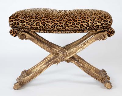 French Versailles Model Giltwood Stool with Leopard Fabric