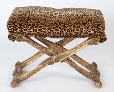 French Versailles Model Giltwood Stool with Leopard Fabric