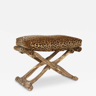French Versailles Model Giltwood Stool with Leopard Fabric