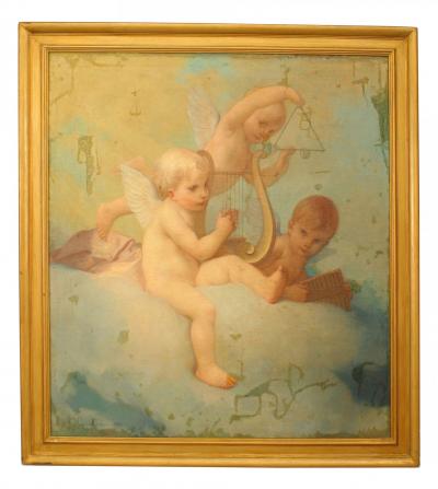 French Victorian 3 Cupids Painting