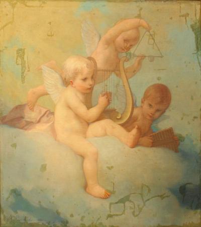 French Victorian 3 Cupids Painting
