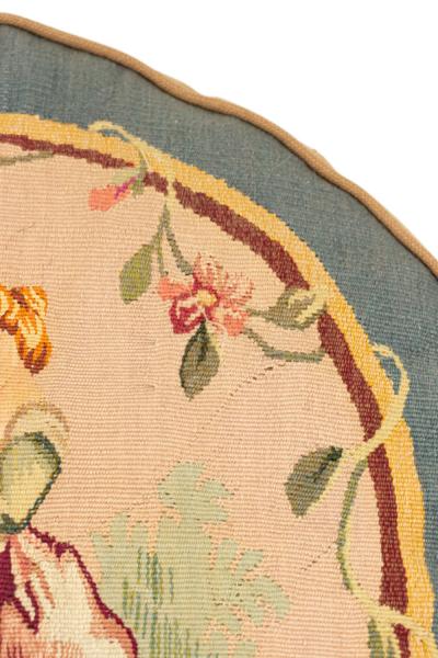 French Victorian Aubusson Pillow with Blue Border