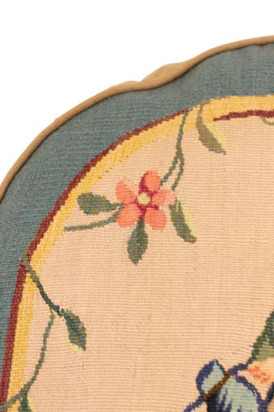 French Victorian Aubusson Pillow with Blue Border