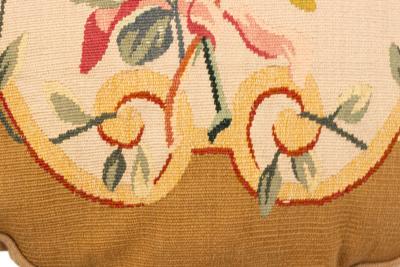 French Victorian Aubusson Pillow with Floral Design