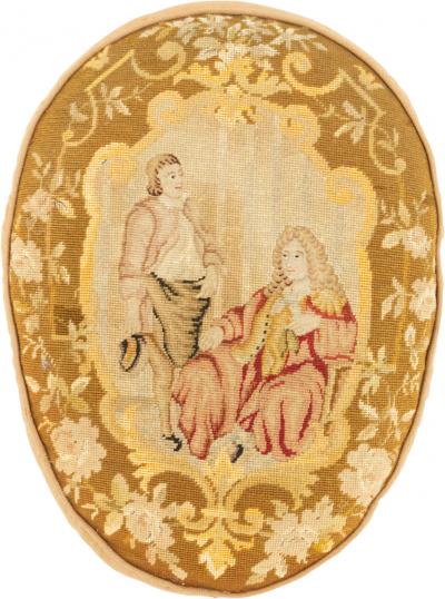 French Victorian Aubusson Pillow with Olive Green Border