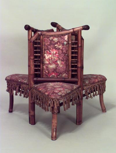 French Victorian Bamboo 3 Section Conversation Seat tete a tete 