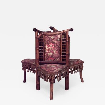 French Victorian Bamboo 3 Section Conversation Seat tete a tete 