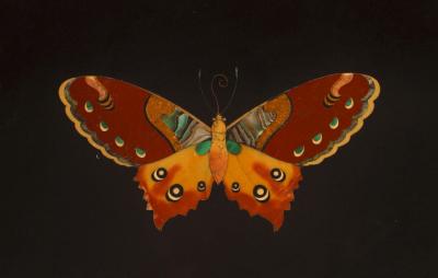 French Victorian Black Marble Floral End Table