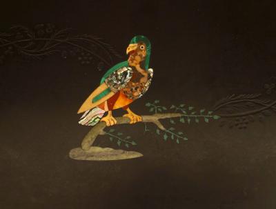 French Victorian Black Marble Floral End Table