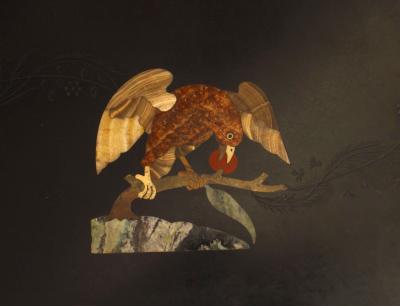 French Victorian Black Marble Floral End Table