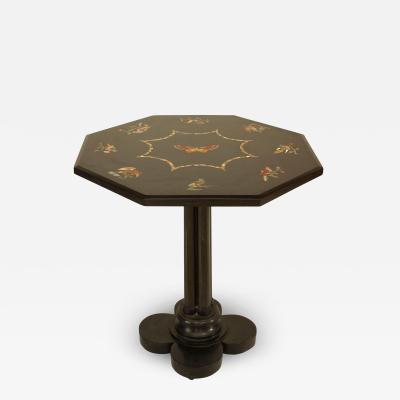 French Victorian Black Marble Floral End Table