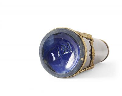 French Victorian Blue Porcelain and Bronze Vase