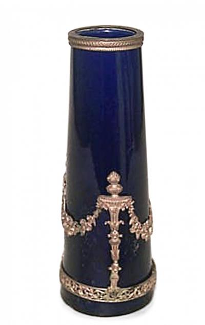 French Victorian Blue Porcelain and Bronze Vase