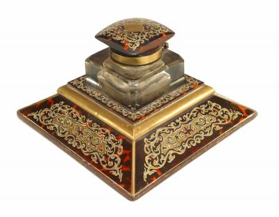 French Victorian Boule Brass Inkwell