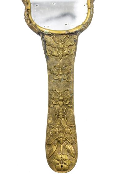 French Victorian Brass and Enamel Hand Mirror