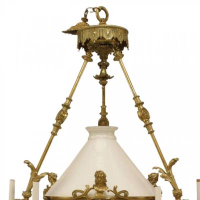 French Victorian Bronze Converted Gas Foliate Chandelier
