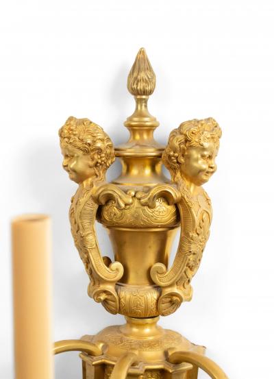 French Victorian Bronze Dore Cherub Wall Sconces