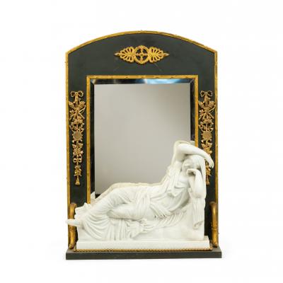 French Victorian Bronze Dore Figural Dressing Table Vanity Mirror