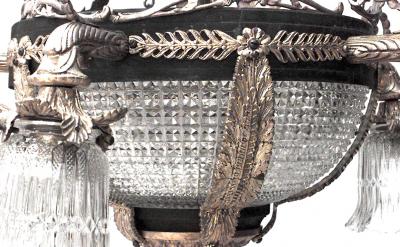 French Victorian Bronze Dore and Crystal Bowl Chandelier