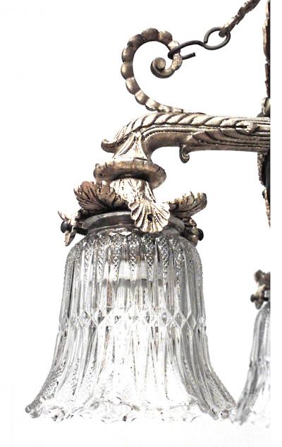 French Victorian Bronze Dore and Crystal Bowl Chandelier