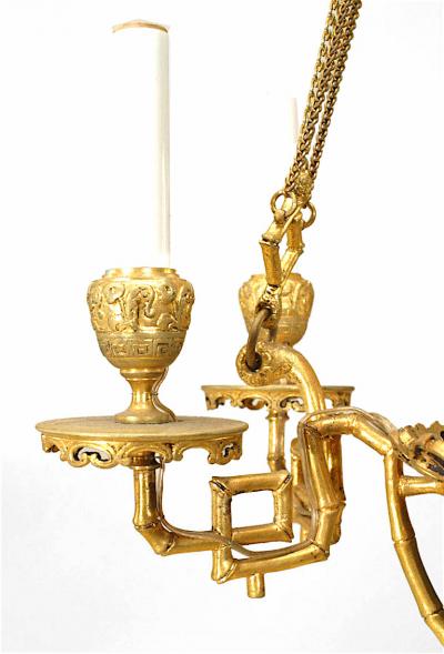 French Victorian Bronze Dore and Enamel Chandelier