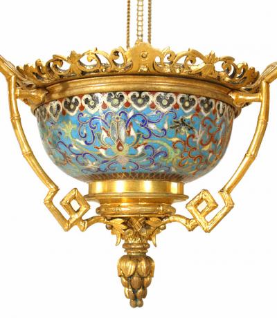 French Victorian Bronze Dore and Enamel Chandelier