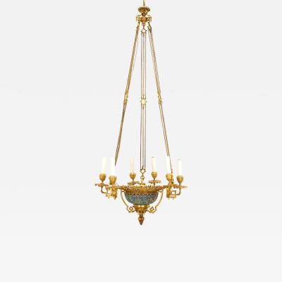 French Victorian Bronze Dore and Enamel Chandelier