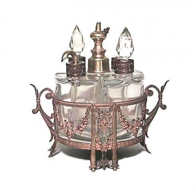 French Victorian Bronze and Crystal Perfume Bottle Set