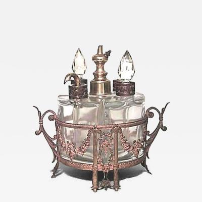 French Victorian Bronze and Crystal Perfume Bottle Set