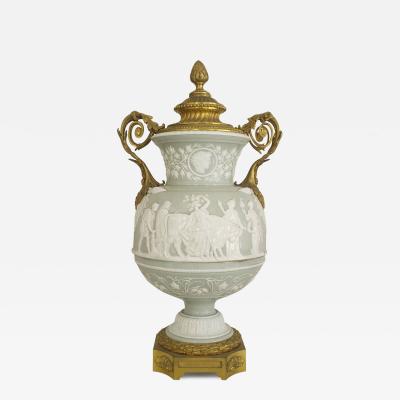 French Victorian Celadon and White Porcelain Palace Vase