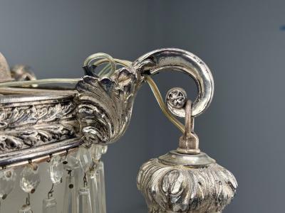 French Victorian Chandelier Etched Glass Silver Plated 19th Century